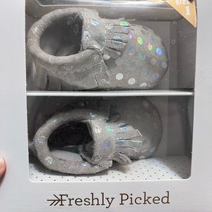 Freshly Picked Baby Moccasins - Rainbow Dots
